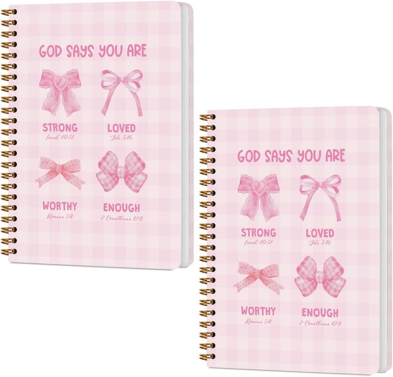 CQM 2 Packs Pink Bow Bible Spiral Notebook College Ruled Trendy Notebook Journal Preppy Coquette Christian Gifts for Women Teen Girls Note Books Journals for Writing Journaling Notebooks Office Supplies - Image 1